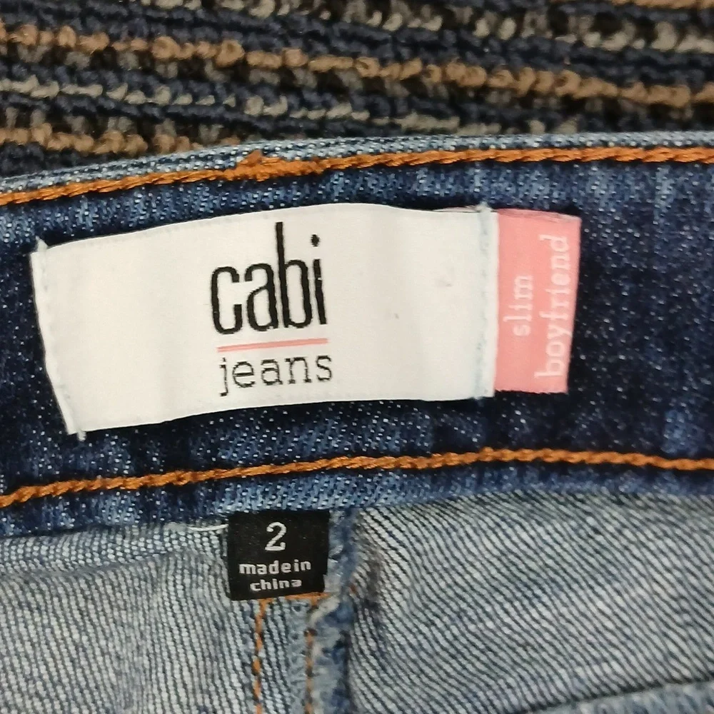 CAbi Women's Slim Boyfriend Denim Jeans 2 Tone Freyed Size 2 - Picture 6 of 9
